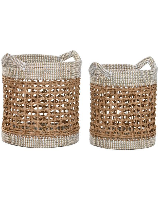 Home ESPRIT wicker basket set with natural paper and sea grass, ideal for home storage and organization, shown with two parts.