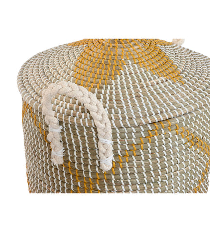 Home ESPRIT yellow coral sea grass basket set with two storage containers for home organization and kitchen use.