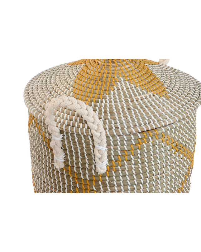 Home ESPRIT yellow coral sea grass basket set with two storage containers for home organization and kitchen use.