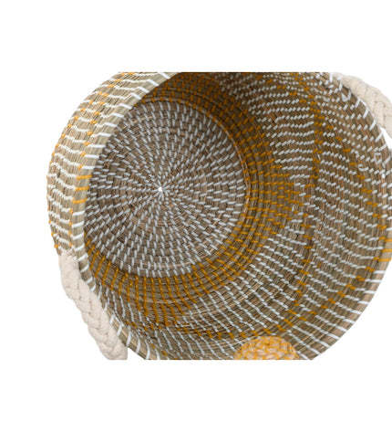 Home ESPRIT yellow coral sea grass basket set with two storage baskets for home organization and kitchen use.