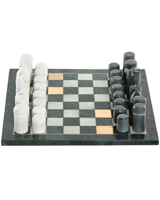 Home ESPRIT marble chess set, wooden chessboard and pieces, ideal for playing and display in a stylish tabletop game.