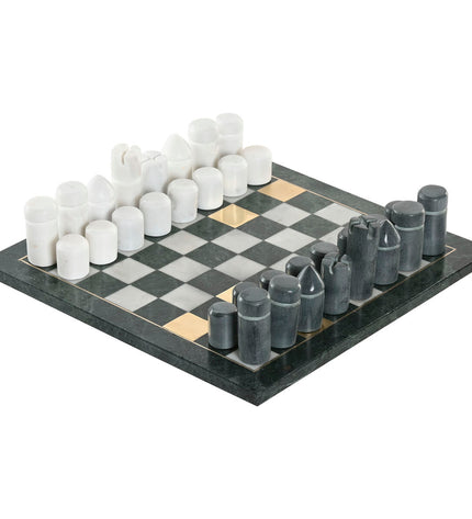 Home ESPRIT marble chess set, wooden playing board with black and white chess pieces for strategic game fun.