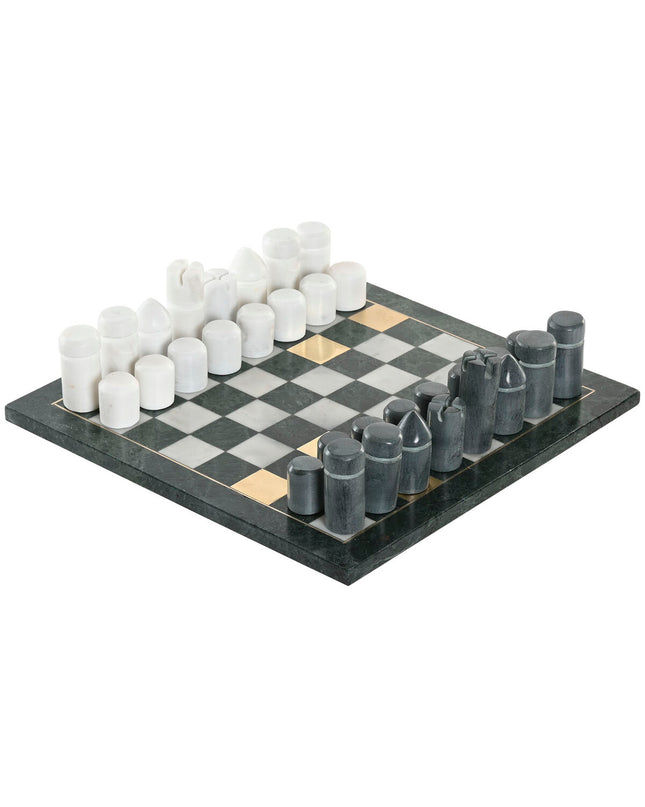 Home ESPRIT marble chess set, wooden playing board with black and white chess pieces for strategic game fun.