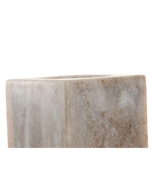 Home ESPRIT toothbrush holder in white and brown marble design, 7.5 x 7.5 x 10.5 cm, for bathroom organization.