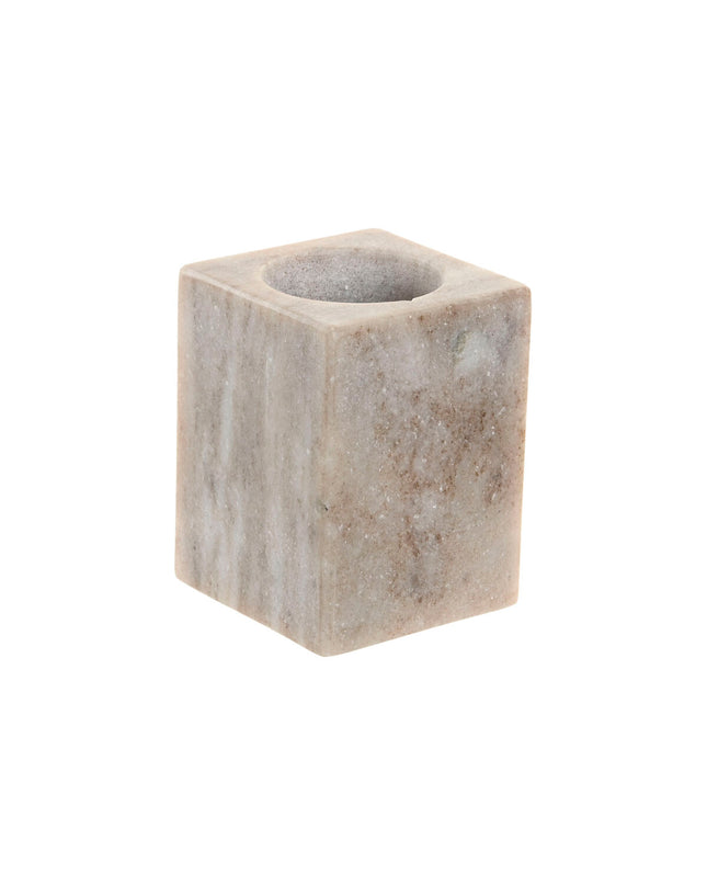 Home ESPRIT toothbrush holder in white and brown marble design, measuring 7.5 x 7.5 x 10.5 cm, for bathroom storage.