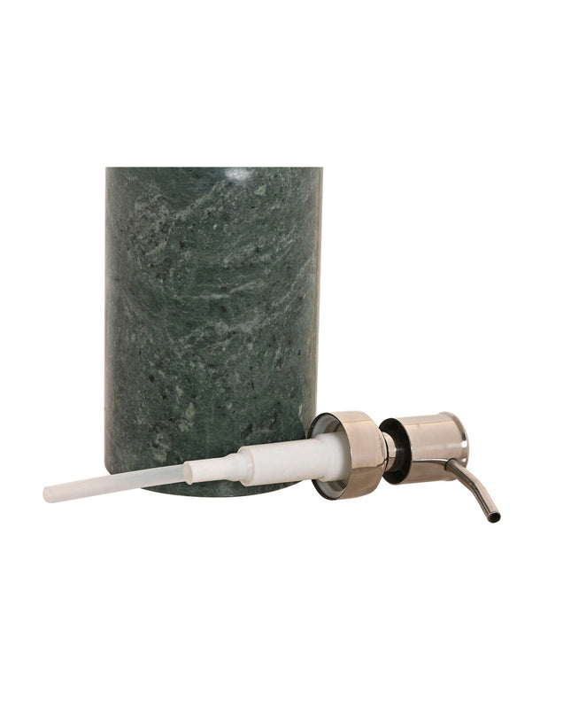 Home ESPRIT green and silver soap dispenser in stainless steel and marble, modern design for bathroom or kitchen use.