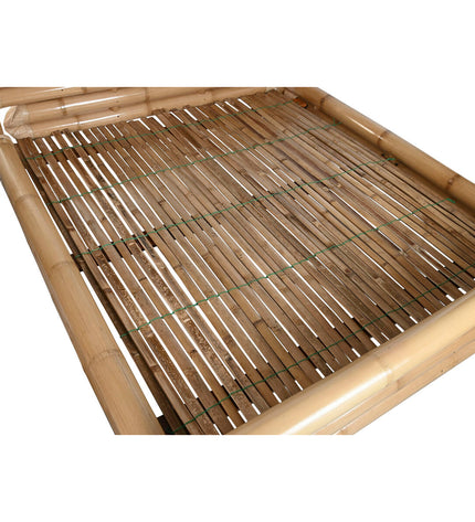 Home ESPRIT bed in natural wood finish, measuring 202.5 x 220 x 74 cm, with a modern design and sturdy frame.