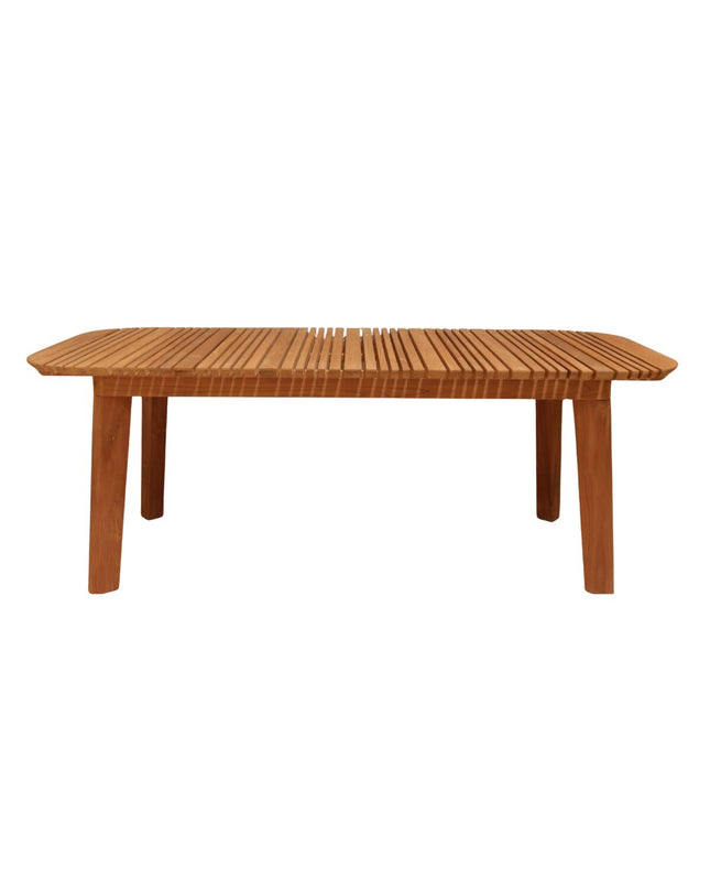 Home ESPRIT teakhouten eettafel 200x90x74 cm met een natuurlijke afwerking en stevige houten poten, geschikt voor moderne eetkamers.