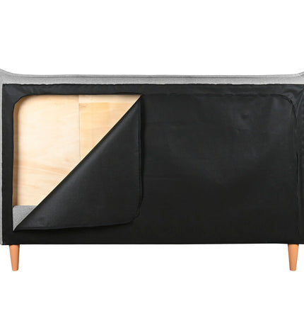 Home ESPRIT light gray bed frame measuring 177x219x108 cm, shown in a modern bedroom setting.