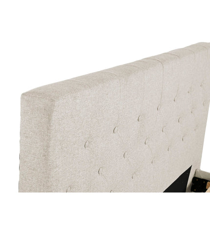 Home ESPRIT beige bed with dimensions 170x219x104 cm, shown in a bedroom setting with soft fabric upholstery.