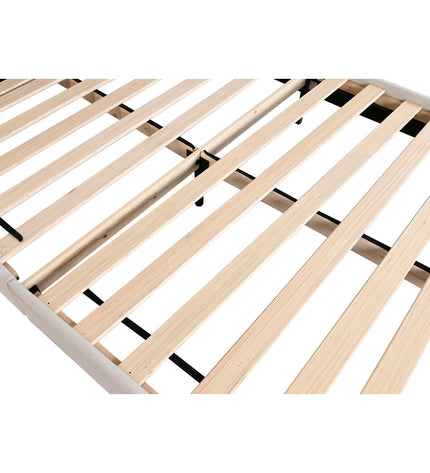 Home ESPRIT beige bed with 170x219 cm size and wooden frame, shown in a bedroom setting.