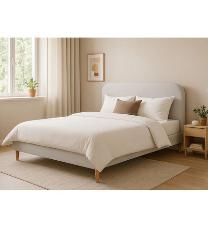 Home ESPRIT beige bed with dimensions 170x219x104 cm, featuring a modern design and soft fabric upholstery.