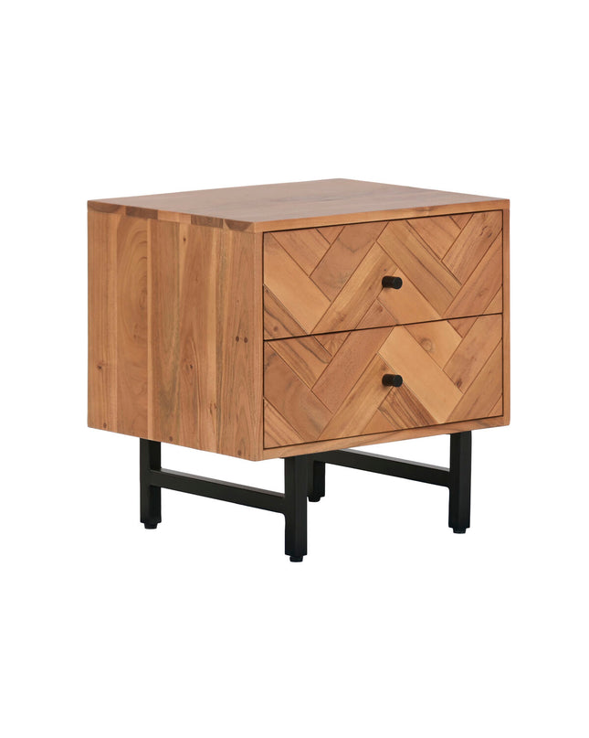 Home ESPRIT nightstand in wood finish, 50x40x50 cm, with a drawer and open shelf, ideal for bedroom storage.
