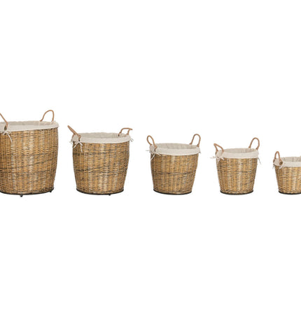 Home ESPRIT brown cotton woven basket set with five storage and organization containers for home and kitchen use.