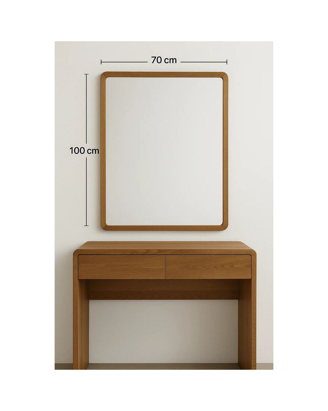 Home ESPRIT Bruin Natuurlijk Wandspiegel, 70x3x100 cm, modern wooden mirror for home decor, reflecting a stylish interior.