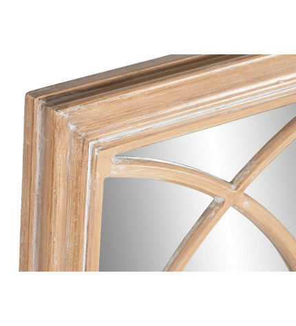 Home ESPRIT natural window-style wall mirror, decorative house and kitchen decor with a round reflective surface.