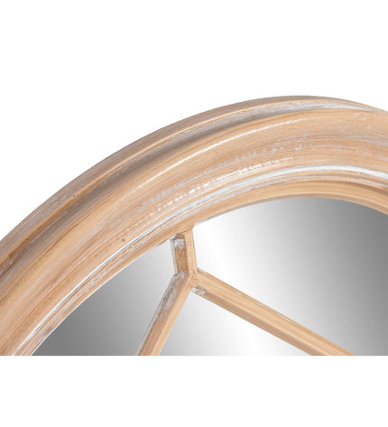 Home ESPRIT Wandspiegel Huisdecoratie in Natuurlijk Decapé with a round mirror and wooden frame, stylish home decor for living spaces.