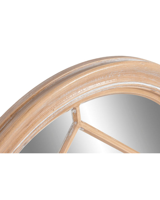 Home ESPRIT Wandspiegel Huisdecoratie in Natuurlijk Decapé with a round mirror and wooden frame, stylish home decor for living spaces.