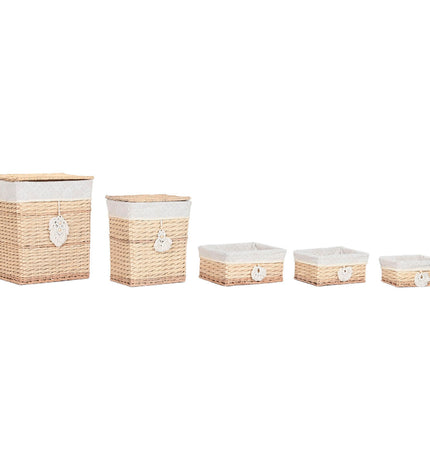 Home ESPRIT boho wicker laundry basket with 5 compartments, natural woven design, 47x35x55 cm for home organization.