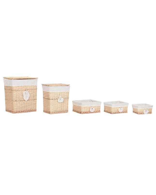 Home ESPRIT boho wicker laundry basket with 5 compartments, natural woven design, 47x35x55 cm for home organization.