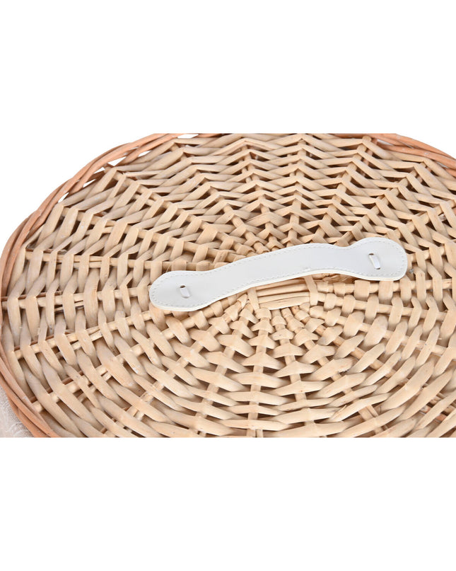 Home ESPRIT natural woven boho laundry basket with three compartments, 45x45x55 cm, for home storage and organization.