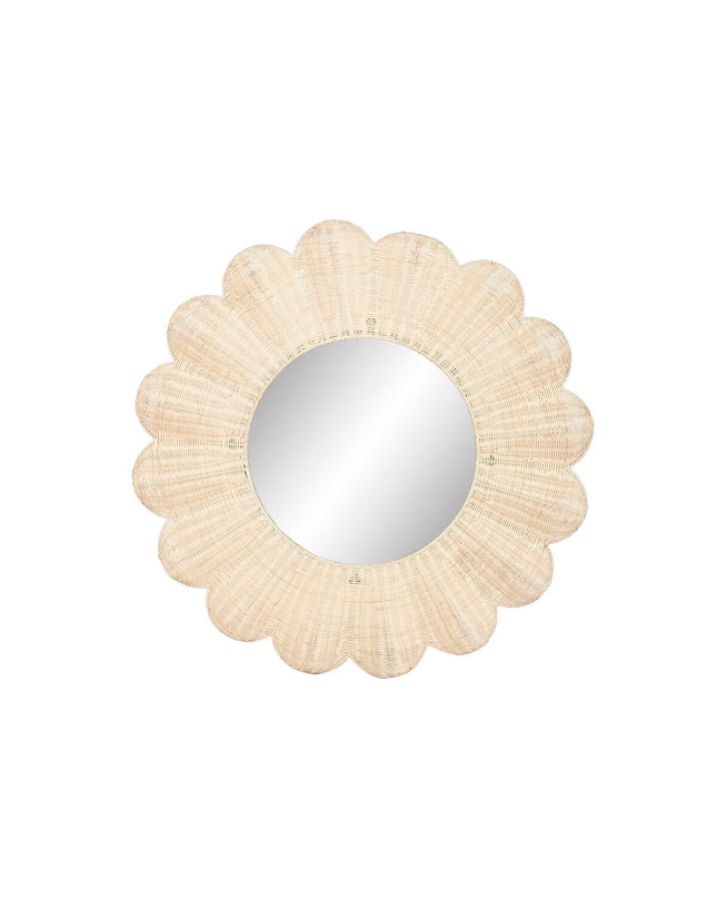Home ESPRIT boho round wall mirror, natural wood frame, 91x6x91 cm, decorative home decor for stylish interior spaces.