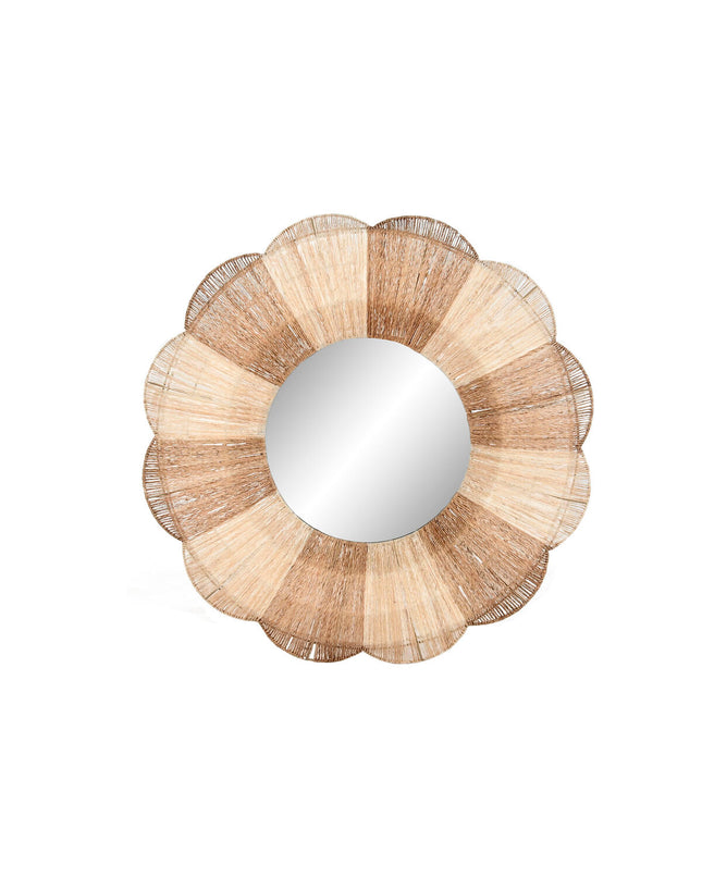 Home ESPRIT boho-style brown natural round wall mirror, 87x8x87 cm, with a wooden frame, for home decor and wall decoration.