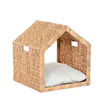 Home ESPRIT animal bed for small pets, crème waterhyacinth with metal frame, 43x43x46 cm, natural and cozy pet resting place.