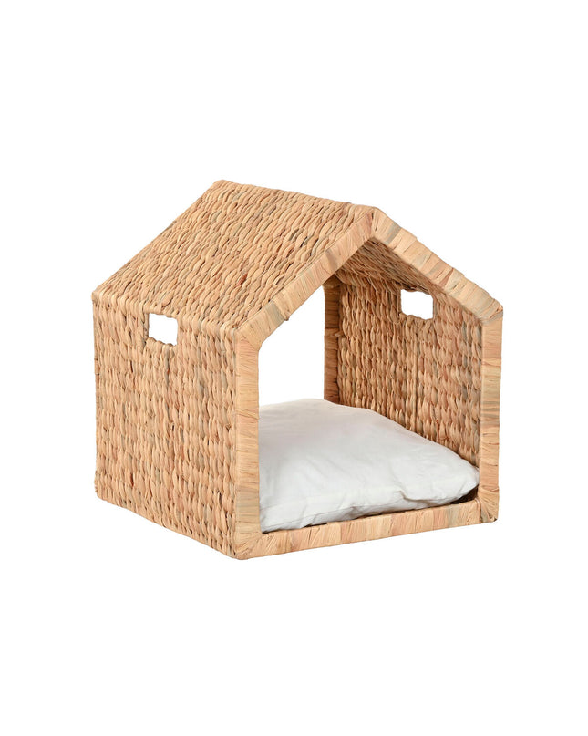 Home ESPRIT animal bed for small pets, crème waterhyacinth with metal frame, 43x43x46 cm, natural and cozy pet resting place.