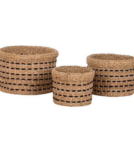 Decorative Mand Home ESPRIT in black natural jute and seagrass, three-piece storage and organization set for home decor.