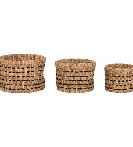 Decorative Mand Home ESPRIT set of three black and natural jute and sea grass storage baskets for home organization.