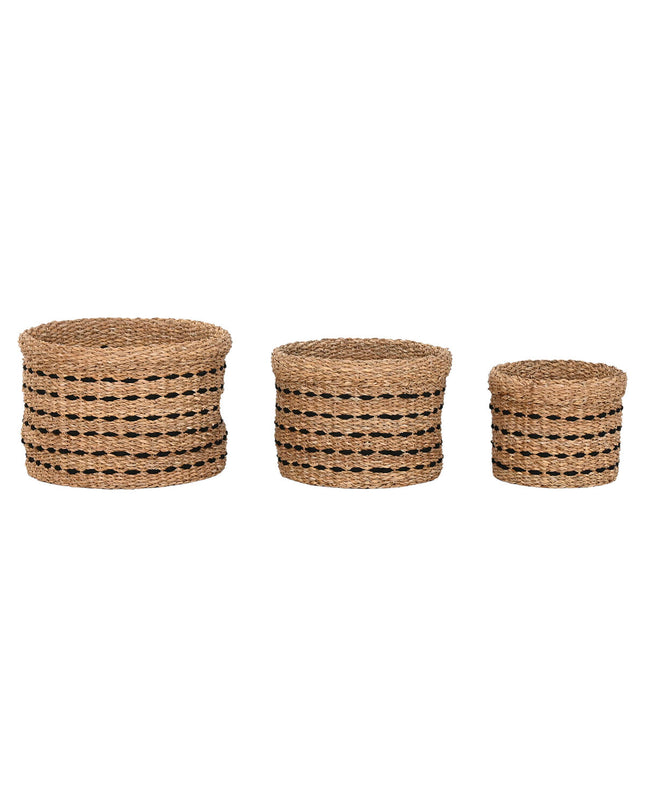 Decorative Mand Home ESPRIT set of three black and natural jute and sea grass storage baskets for home organization.