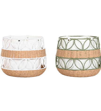 Decorative white and green natural fiber baskets from Home ESPRIT, ideal for home organization and storage.