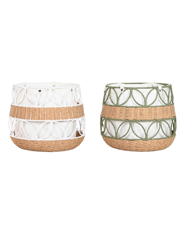Decorative white and green natural fiber baskets from Home ESPRIT, ideal for home organization and storage.