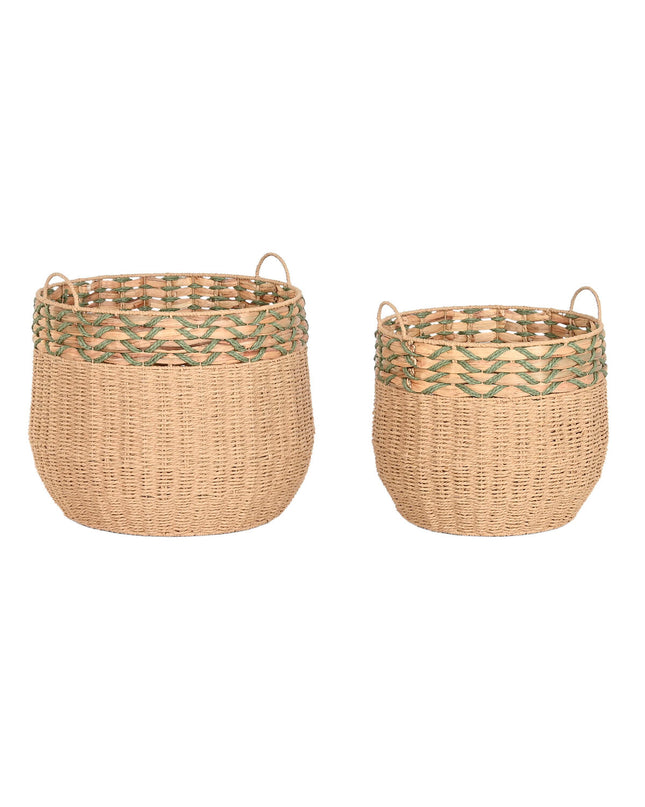 Home ESPRIT natural fiber basket set with two storage baskets, ideal for home organization and kitchen storage.