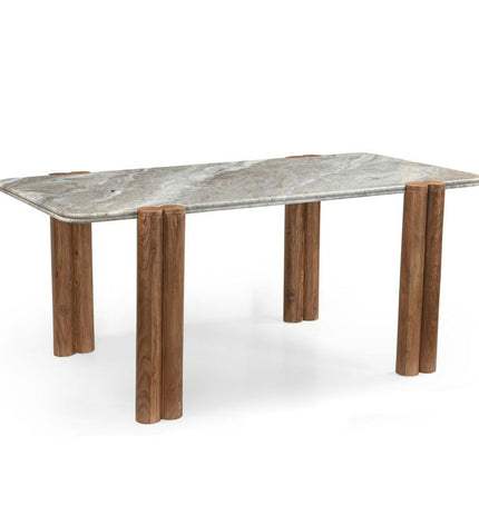 Home ESPRIT marble and mango wood dining table with 180x90cm surface and sturdy legs, modern kitchen and living room furniture.