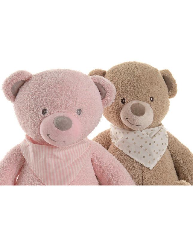 Two Home ESPRIT soft plush teddy bears in brown and pink polyester, suitable for children, lying together on a plain background.