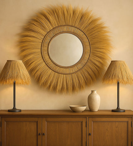 Home ESPRIT Bali mirror, natural wood frame, 110x11x110 cm, stylish wall decor for home interior.