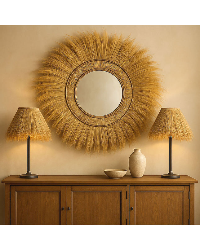 Home ESPRIT Bali mirror, natural wood frame, 110x11x110 cm, stylish wall decor for home interior.