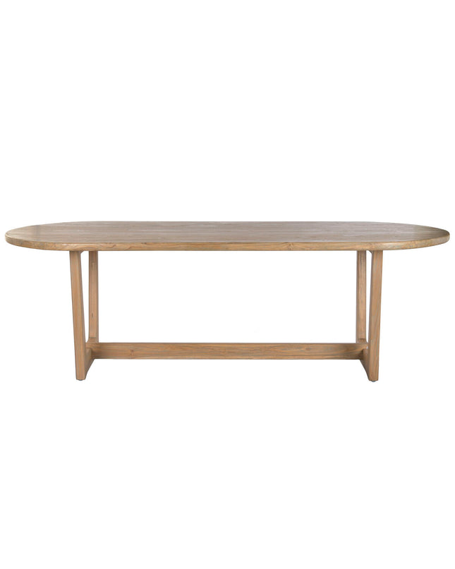 Home ESPRIT gray teak dining table with a 240x100x76 cm surface, showcasing a sturdy wooden tabletop and sleek design.