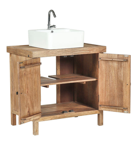 Home ESPRIT ceramic bathroom vanity with mango wood, 81x56x78 cm, featuring sleek design and modern finish.