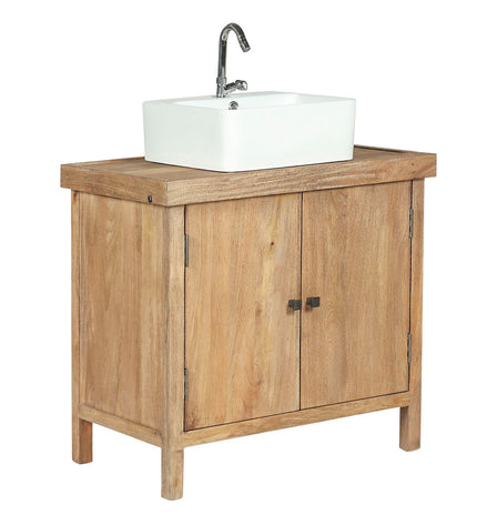 Home ESPRIT ceramic bathroom vanity with mango wood finish, 81x56x78 cm, featuring sleek design and functional storage.