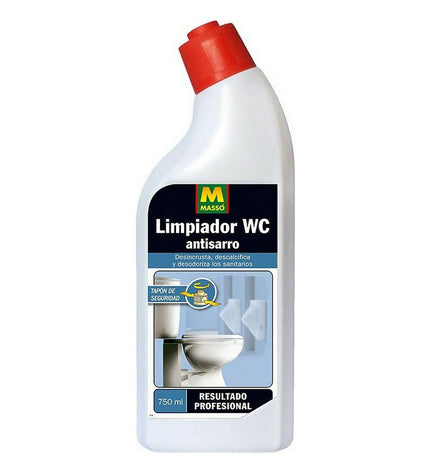 Massó Schoonmaakster Toilet cleaner bottle for bathroom cleaning, featuring a blue and white design.