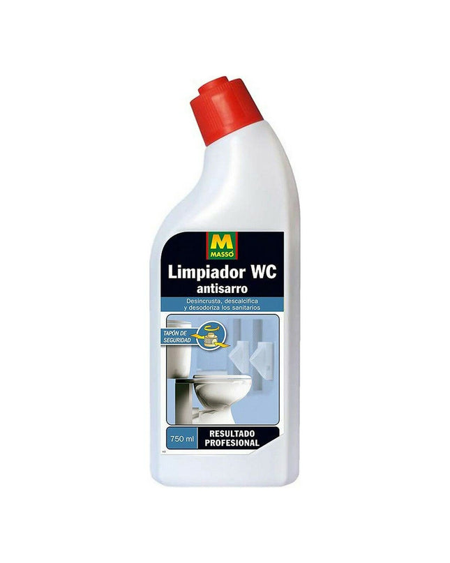 Massó Schoonmaakster Toilet cleaner bottle for bathroom cleaning, featuring a blue and white design.