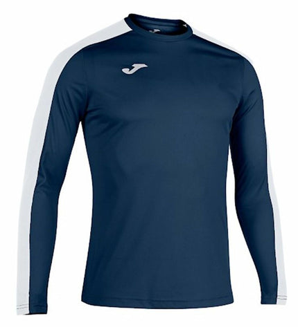 Joma Sport Academy III long-sleeve kids' football T-shirt for ages 11-12, sporty outdoor apparel in blue with logo.