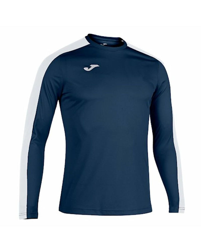 Joma Sport Academy III long-sleeve kids' football T-shirt for ages 11-12, sporty outdoor apparel in blue with logo.