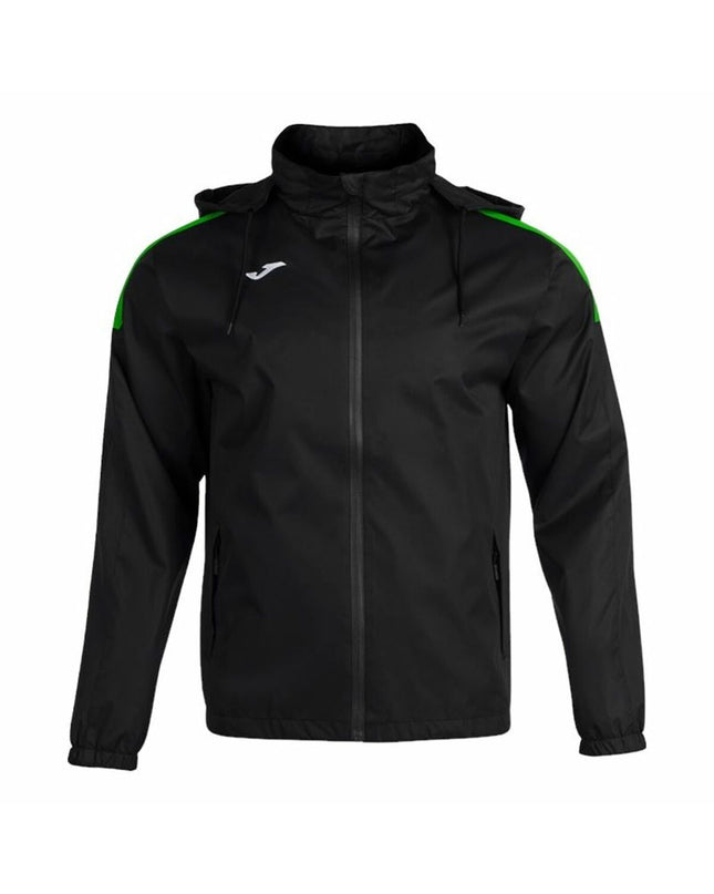 Joma Sport Regenjas Trivor in zwart en groen, waterdichte sport- en outdoorjas voor kamperen en wandelen.