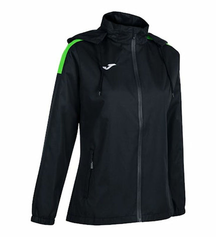 Joma Sport Regenjas Trivor, outdoor rain jacket with waterproof fabric, adjustable hood, and sporty design for hiking and outdoor activities.