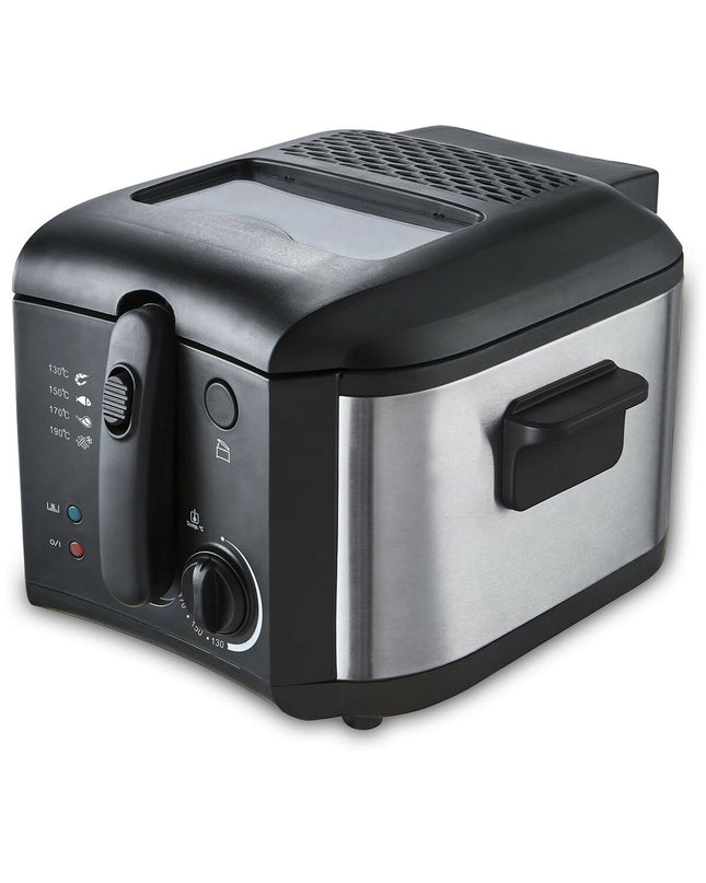 Küken Frituurmachine 33239 for home cooking, compact electric fryer with stainless steel exterior and digital control panel.