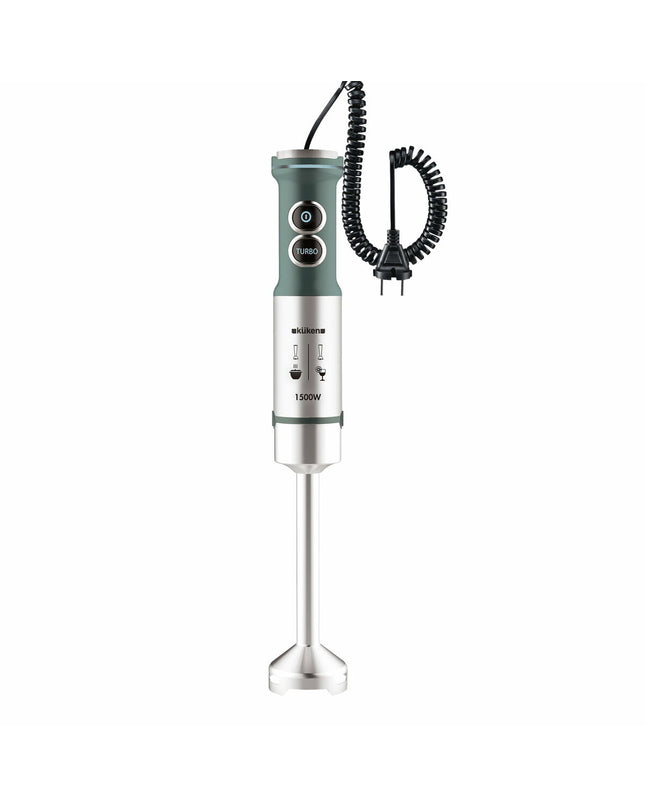 Küken Handblender Groen 1500W with ergonomic handle, suitable for kitchen blending and cooking tasks.